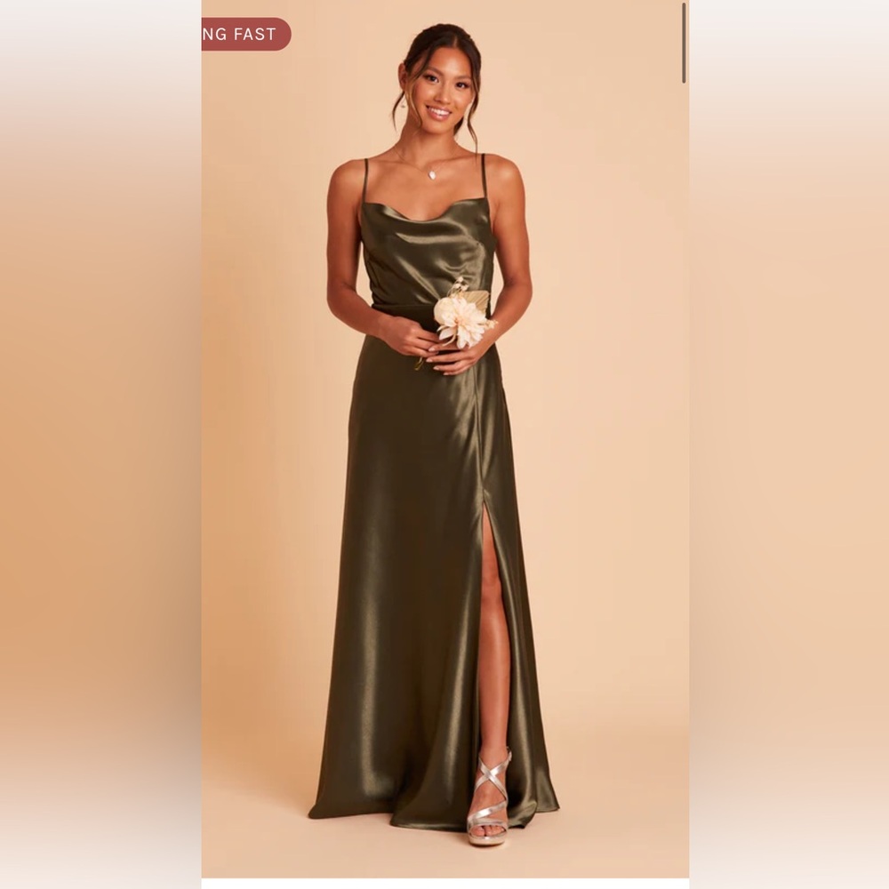 Birdy Grey LISA LONG DRESS- SHINY SATIN OLIVE - size small